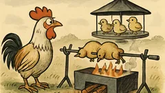 Vtip: Kohout se dívá na kuřata na grilu