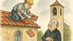 Vtip: Na kostele opravují střechu a…