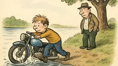 Vtip: Pepíček táhne z jezera motorku