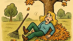 Vtip: Blondýnka hrabe listí a najednou…