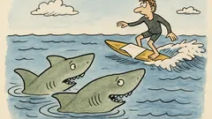 Vtip: Plují dva žraloci podél břehu, když