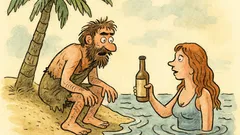 Vtip: Trosečník žije sám na ostrově...