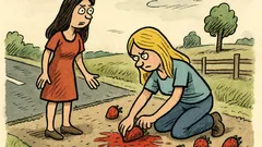 Vtip: Jde bruneta po silnici a vidí