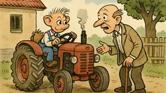 Vtip: Hurvínek na venkově, Spejbla přejel traktor