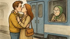 Vtip: Na nádraží se slečna loučí polibkem