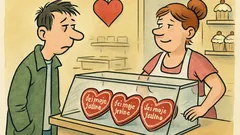 Vtip: Přijde mladík na Valentýna do cukrárny
