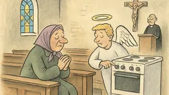 Vtip: V kostele si babička vzpomene, že