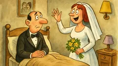 Vtip: Novomanželé v posteli, ona šeptá: „Ahoj“