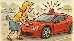 Vtip: Blondýna na parkovišti u Ferrari...