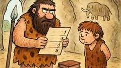 Vtip: Pračlověk čte vysvědčení svého syna