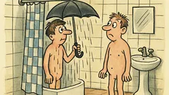Vtip: Dva blázni v koupelně, jeden s deštníkem